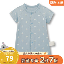 日本千趣会春夏婴童衣服可爱印花轻薄短袖纯棉婴儿宝宝连体包屁衣 烟蓝色(几何图形) 90cm