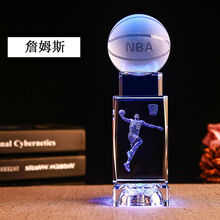 FACE MINI NBA球星科比詹姆斯手办水晶篮球手办生日礼物送男友男生同学毕业礼物 詹姆斯+篮球 电子7彩发光灯座(不刻字)