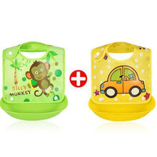婴儿吃饭围兜围嘴辅食围兜柔软食饭兜喂饭婴儿小孩免洗兜【推荐】 黄车+绿猴【推荐】