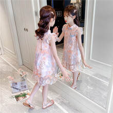 榴芒贝贝童装女童连衣裙儿童裙子无袖公主裙2021夏季新款大童女孩衣服气质蕾丝仙女裙甜美文艺中国风旗袍 粉红色 140码 建议身高130cm左右