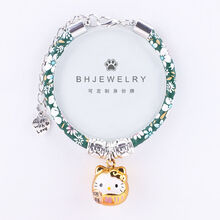 宠物狗项链猫咪铃铛项圈泰迪兔子比熊小型犬配饰用品狗狗幼猫饰品 绿花+金KT猫 M码适合8-15斤猫或狗