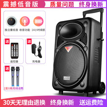 金正15/12/8寸广场舞音响音箱户外演出蓝牙拉杆便携式移动大功率带无线话筒家用K歌超大音量声音重低 震撼低音版+2支U段无线话筒