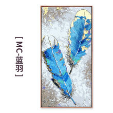 diy数字油彩画中国风手绘填色大尺寸油画手工填充事事如意柿子画绘画填充 MC-蓝羽 40*80cm(绷内框)  双份颜料+6支画笔+升