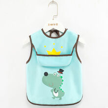 儿童罩夏季薄款吃饭围兜无袖防水防脏婴儿围嘴男孩女童反穿护 反转兜  蓝色小恐龙 100 小号(适合0-3岁宝宝)