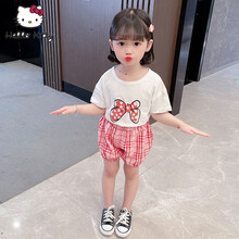 Hello kitty 童装女孩夏装套装2021新款婴儿洋气2宝宝网红短袖短裤3夏季女童两件套 红色 130cm