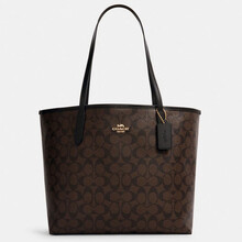 蔻驰 COACH 奢侈品 女士大号手提单肩托特包深棕色PVC 5696 IMAA8