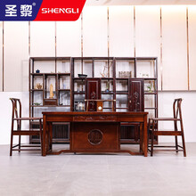 圣黎实木茶桌椅组合功夫茶台中式茶艺桌家用办公茶桌金花木 一桌五椅03