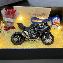 七夕情人节生日礼物送男女友川崎h2r机车模型仿真合金摩托车装饰品h2摆件车模送男友男生礼物定制款 川崎H2R黑色礼盒装 减震+声光新版