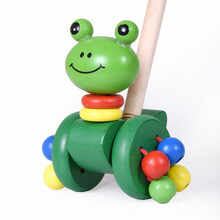 儿童推推乐 木质单杆学步手推车玩具1周岁婴儿2-3岁半宝宝男女孩 小号青蛙(杆长48cm)