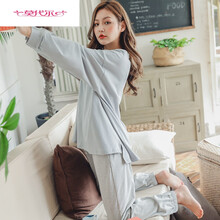 莫代尔月子服产后孕妇睡衣女哺乳春秋纯棉可外穿出院服产妇套装春夏薄款旗舰官方专卖 21995#樱-蓝+灰 M-【建议70-120斤穿】孕产两用套装/秋