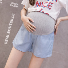 SC 孕妇牛仔短裤 2021孕妇天丝三分裤夏季短裤薄款宽松休闲托腹时尚牛仔潮妈裤子Y786 浅蓝色 XL