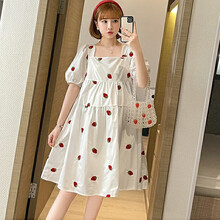 敏潮格伦孕期穿搭/孕妇装夏装连衣裙时尚方领青春减龄孕妇裙子夏季 草莓款 L