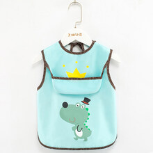 迪士尼 宝宝吃饭围兜儿童饭兜儿童罩衣夏季薄款宝宝吃饭围兜无袖防水防脏围嘴男孩女童反穿护衣 蓝色小恐龙 110(110大号(适合3-5岁宝宝))