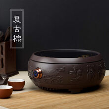 京江 电陶炉茶炉静音家用智能定时玻璃壶套装烧水泡茶迷你光波炉煮茶器 复古棕