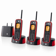 摩托罗拉远距离穿墙无绳电话机 办公室固家用无线座机子母机 红色一拖三