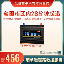 【风帆SaiL蓄电池授权店】L3450同6-QW-70 全免维护12V70AH工厂直供 全国市区内闪送上门免工时费安装-旧电瓶收回 吉利 全球鹰/GC7/远景