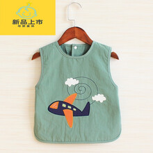 迪士尼同款【新品】2021专卖宝宝罩衣防水围嘴儿童无袖棉围裙婴儿围兜 6103绿色小飞机 120码，建议身高100-110厘米