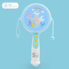 拨浪鼓 婴儿 0-6个月玩具 0-1岁可啃咬带音乐女孩3-6-9-12个月男孩宝宝 小角兽拨浪鼓(蓝色) +2节7号电池