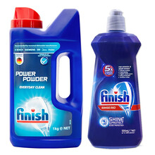finish洗碗机洗碗粉洗碗机专用家用清洗剂美的方太海尔西门子 洗涤粉剂1kg+亮碟剂500ml