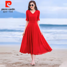 爱心东东	
皮尔卡丹（pierre cardin）红色裙子2023女夏新款小个子长款大摆雪纺连衣裙仙气质沙滩长裙 红色连衣裙%7E五分袖 L:建议105-115斤