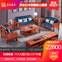 【盛夏狂欢】善匠良品 红木家具非洲花梨（学名：刺猬紫檀）实木沙发 新中式沙发 客厅家具组合 113六件套带高仿皮垫