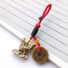 纯铜鸡钥匙扣挂件公鸡斩桃花属鸡随身开运小号生肖鸡吊坠饰品 铜鸡+五帝钱A款【红绳】