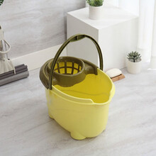 家用手动挤水桶手压地拖桶拖地拖把桶塑料旋转拧水单桶老式墩布桶 加厚椭圆型黄色