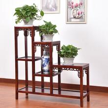 花架实木客厅中式榆木家用绿萝木质花盆架花架子多层室内 经济款栗色96*30*100
