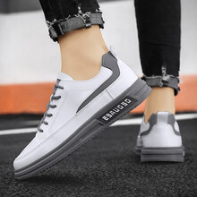 狮哲思品牌休闲鞋 运动户外2021年新款潮鞋子男鞋秋季薄款牛皮小白鞋男休闲板鞋 白灰色 40