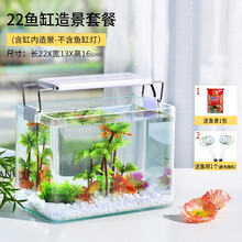 喜莱卡 水族箱办公桌面透明鱼缸椭圆金鱼缸创意小型造景生态圆形鱼缸客梯家用浮法玻璃鱼缸热带鱼缸懒人鱼缸 22造景套餐