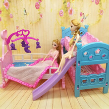 芭比娃娃套装鞋子双人床家具配件衣服欧式衣柜公主睡床卧室被子 大双层床+大吊坠摇床+被子2