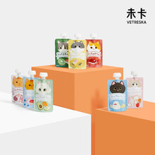 未卡 Vetreska果味肉酱包吸吸酱成幼猫零食营养增肥发腮猫咪湿粮鲜肉包鸡肉羊奶味6包/盒