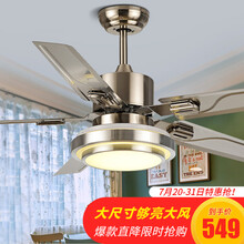 宙思  简约现代吊扇灯家用餐厅不锈钢叶静音风扇灯客厅卧室带灯风扇吊灯 吊扇带灯一体 5片不锈叶款52寸变光【遥控款】