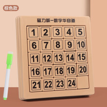 华容道磁铁数字华容道滑动拼图儿童逻辑思维力数学动脑玩具小学生幼儿园 棕色24粒底板可画送笔带抽屉 强磁