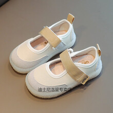 迪士尼轻奢品质儿童鞋宝宝布鞋春秋韩版男童鞋子防滑帆布鞋女童公主鞋中小童单鞋旗舰官方 米色 27 内长16.6cm
