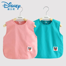 迪士尼（Disney） 宝宝婴儿吃饭罩衣防水防脏围兜食饭兜儿童口水巾围嘴幼儿园反穿衣 (无袖绿+无袖粉)2件装 110 建议105-115cm