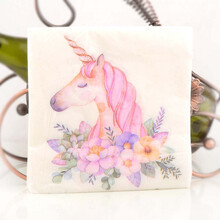 久洁  20张独角兽彩色印花餐巾纸卡通纸酒店宴会纸杯花纸口布面巾派对纸 花丛中