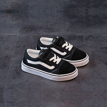 小孩板鞋男儿童帆布鞋夏季新款男女童鞋中大小童宝宝童鞋儿童板鞋休闲鞋韩版 黑色【单魔术贴款】 31 码/内长19CM