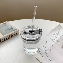 筷创 咖啡杯子便携带盖办公室大容量玻璃水杯简约日系ins风大人吸管杯 咖啡杯400ml杯盖+玻璃吸管