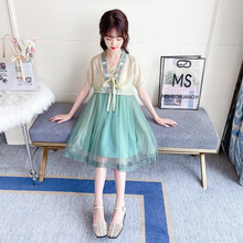 贝孩趣童装女童汉服连衣裙夏装2021新款中国风儿童超仙公主裙中大童套装裙子 浅绿色 130码(建议身高115-125厘米)