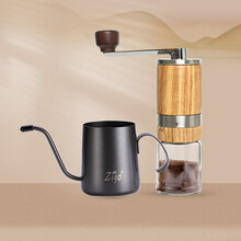 Zigo磨豆机手摇 不锈钢手动咖啡豆木纹研磨机家用小巧便携迷你可水洗咖啡机 磨豆机+350ML手冲壶