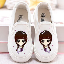 迪士尼高端轻奢蜡比小星儿童帆布鞋一脚蹬小白鞋爱莎公主女童鞋小学生布鞋2021夏旗舰官方专卖 美人鱼 23 内长16CM