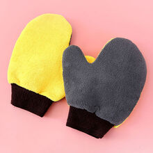 天南兄弟  适用于洗车手套加绒擦车手套冬季擦车抹布车用手套双面加厚清洁工具 洗车熊掌手套-黄灰色 3只装