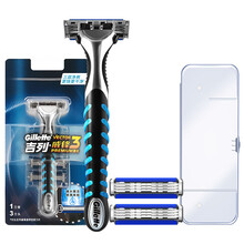 吉列（Gillette） 吉列威锋3手动剃须刀男士锋速刮胡刀老式刀架刀头三层刀片 1刀架3刀头+刀架盒