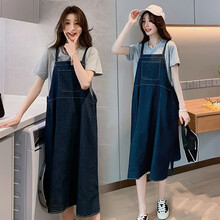 小兀 孕妇装夏装孕妇裙夏季夏天外穿孕妇连衣裙宽松大码孕妇裙子孕妈装 灰色+蓝色背带裙 M