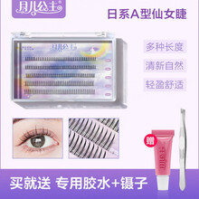 月儿公主A型睫毛配胶水镊子仙女毛自然单簇朵毛分段单株假睫毛施夫