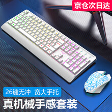 暴狼客发光游戏键盘鼠标套装有线悬浮机械手感键鼠套装台式电脑笔记本外接USB键盘办公家用 白色彩虹键盘+S8静音白色鼠标