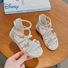 【漂亮凉鞋】迪士尼专柜新款夏季女童凉鞋2021新款儿童软底罗马鞋时尚女孩蝴蝶结公主鞋沙滩鞋 白色 26
