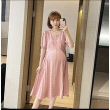 依鎏衣品孕妇装夏季韩版潮妈洋气孕妇装2021夏季小众设计感可哺乳气质连衣裙 蓝色 M