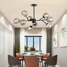 灯翁 简约LED树杈魔豆吊灯大气家用客厅灯北欧现代卧室餐厅灯创意个性网红灯饰温馨房间灯具 烤漆黑  9头  灯罩颜色请备注 暖光